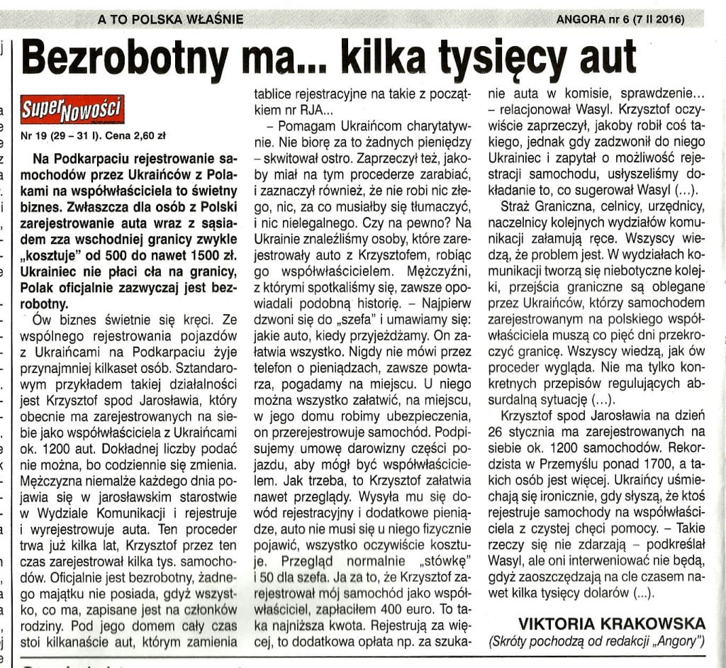 bezrobotny i tysiące aut